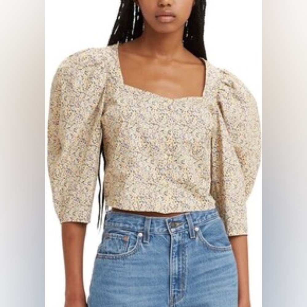 Levi's Cream Floral Puff Sleeve Blouse